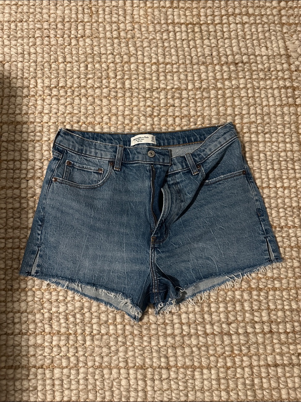 Abercrombie & Fitch Medium Blue Frayed Hem Denim Shorts